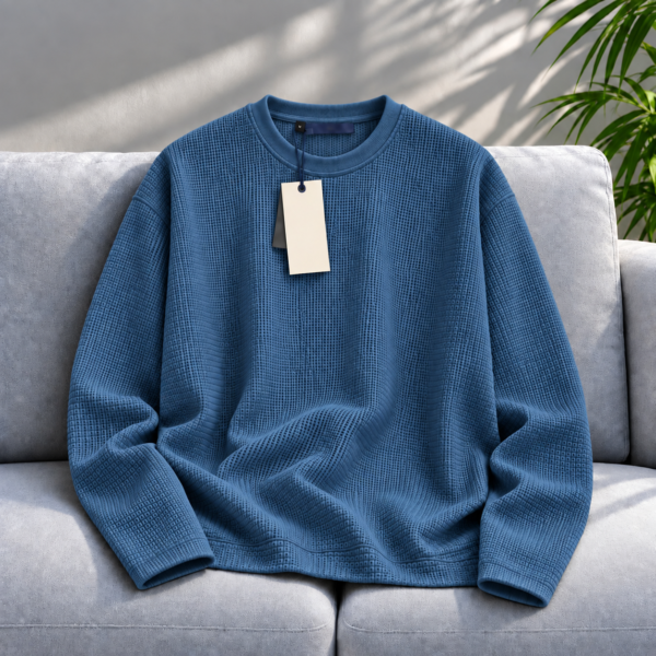 Premium Waffle Full Sleeve Tee (Petrol Blue)